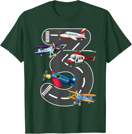 Little Pilot 3rd Birthday Party 3 Three Years Old Airplane T-Shirt - T-Shirt | Forest