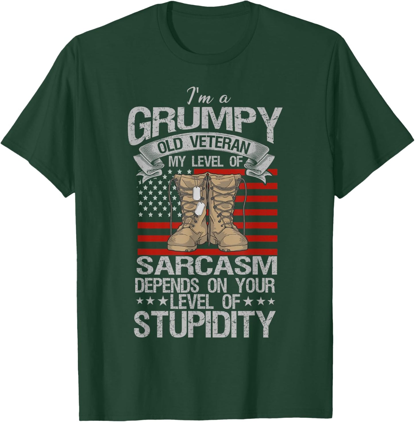 I'm A Grumpy Old Veteran Funny Army US Flag Grandpa T-Shirt - T-Shirt | Forest