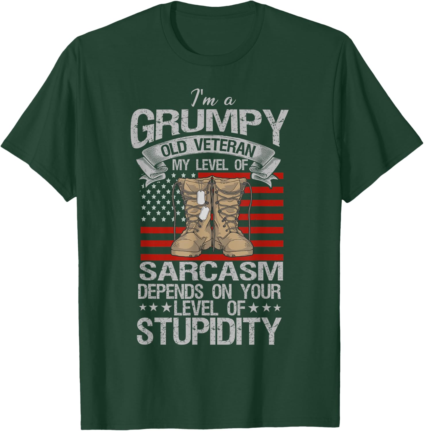 I'm A Grumpy Old Veteran Funny Army US Flag Grandpa T-Shirt - T-Shirt | Forest