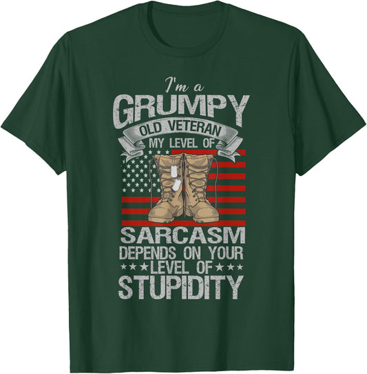 I'm A Grumpy Old Veteran Funny Army US Flag Grandpa T-Shirt - T-Shirt | Forest