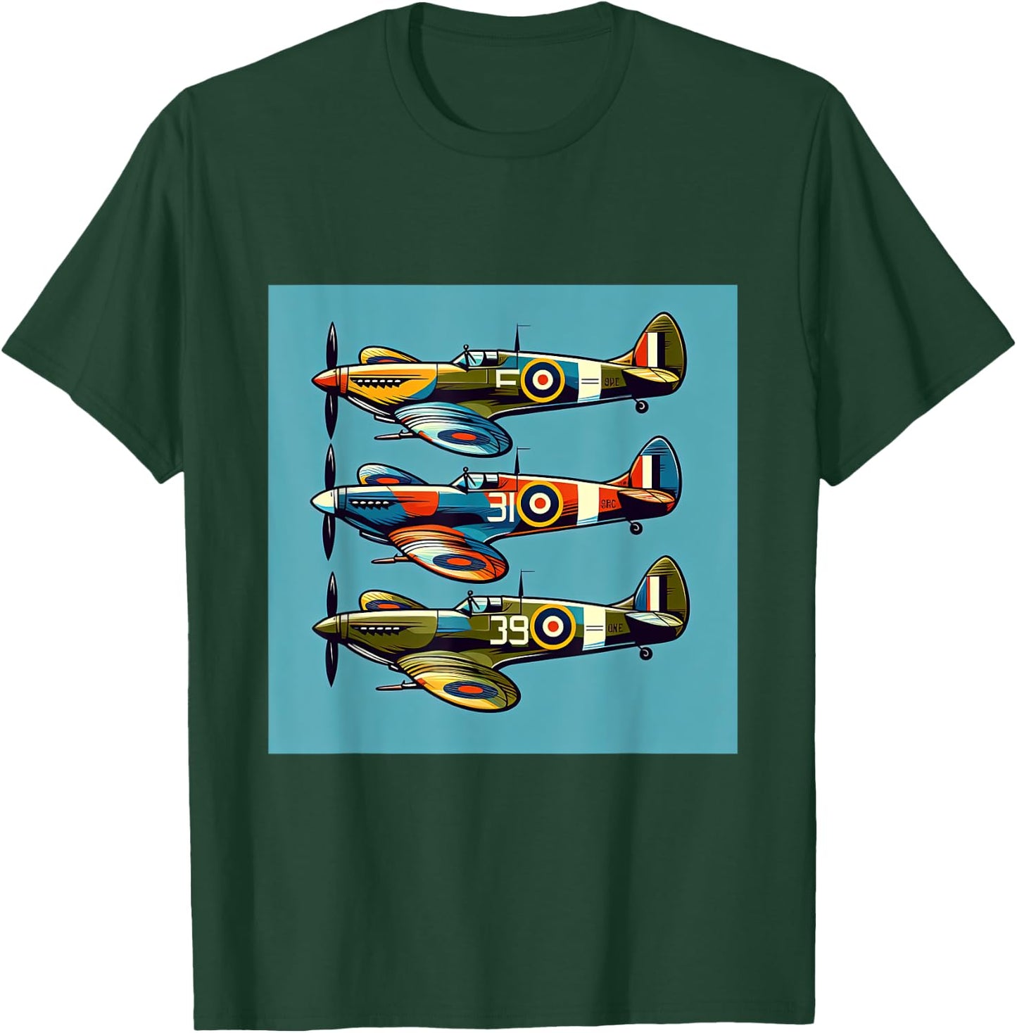Kids WW2 Airplanes Colorful Retro Style WWII Warplanes T-Shirt - T-Shirt | Forest