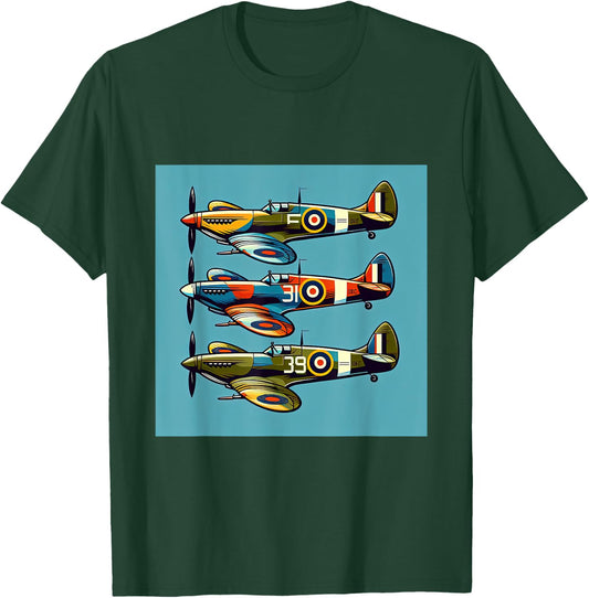 Kids WW2 Airplanes Colorful Retro Style WWII Warplanes T-Shirt - T-Shirt | Forest