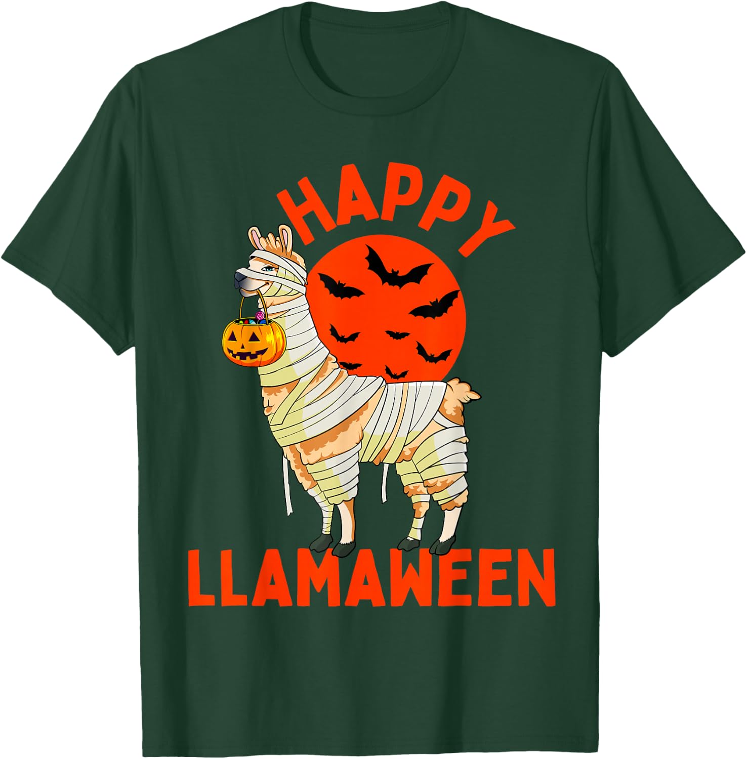 Happy Llamaween Funny Llama Halloween Women Kids Girls Boys T-Shirt - T-Shirt | Forest