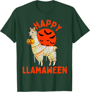 Happy Llamaween Funny Llama Halloween Women Kids Girls Boys T-Shirt - T-Shirt | Forest