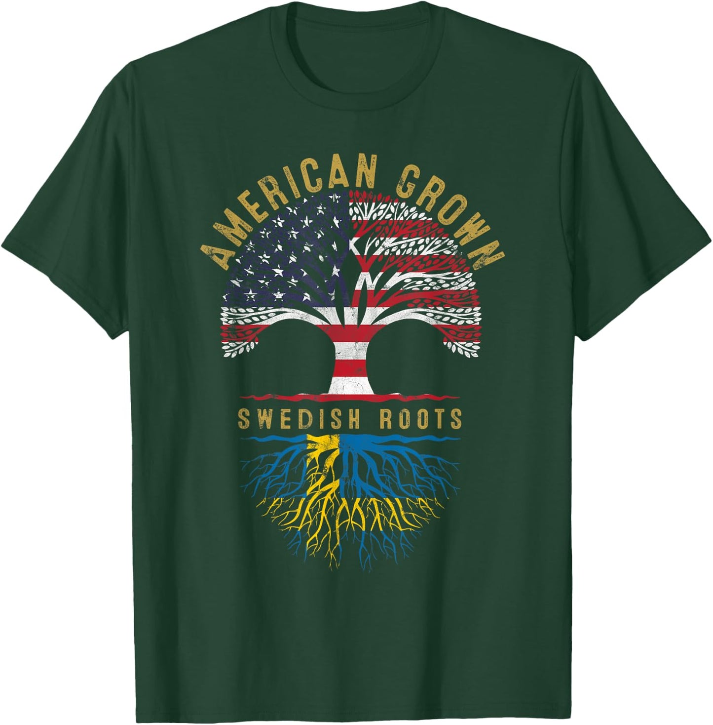 American Grown Swedish Roots Tree Flag Family Heritage T-Shirt - T-Shirt | Forest