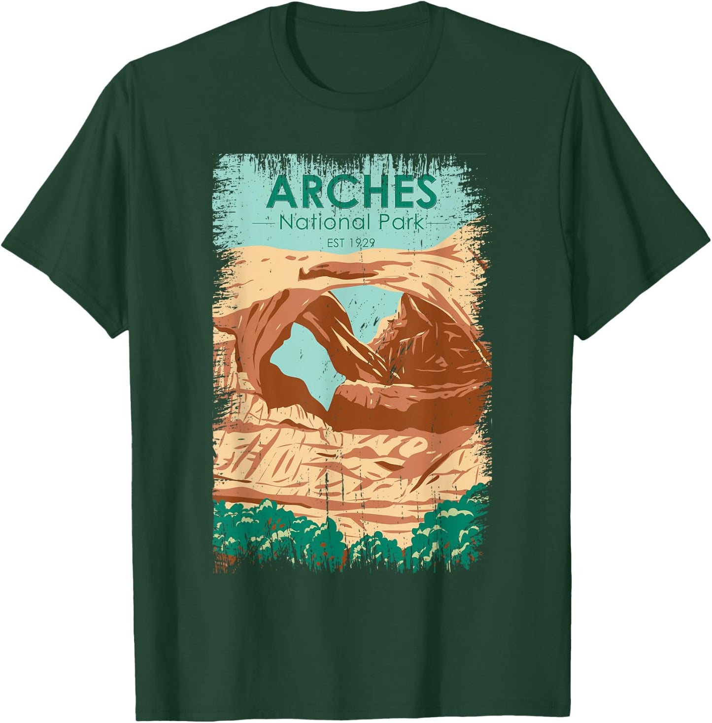 Arches National Park Double Arch Vintage Distressed T-Shirt - T-Shirt | Forest