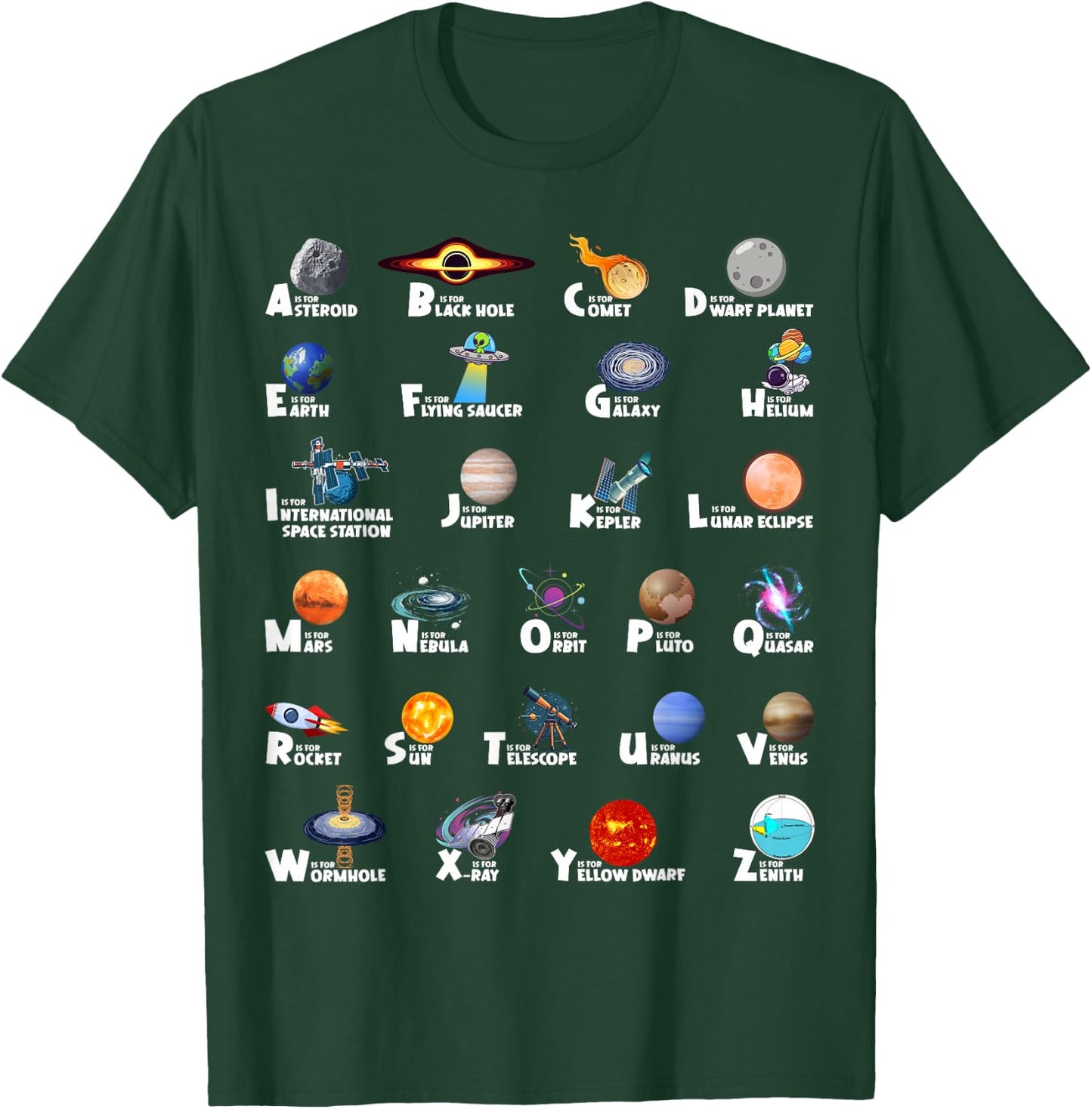 Outer Space Kids ABC Types Of Planet Identification Alphabet T-Shirt - T-Shirt | Forest