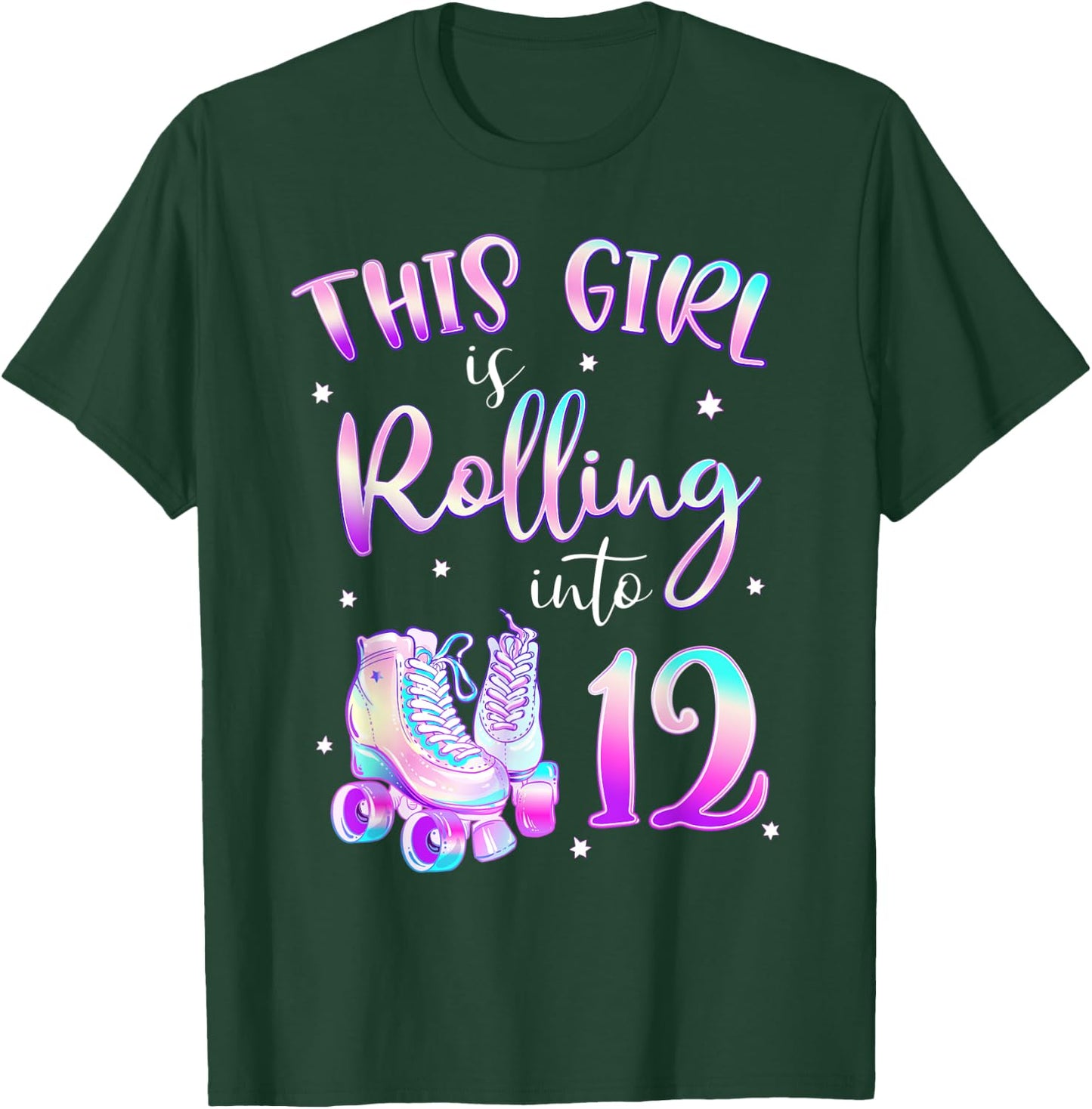 12th Bday Rolling Into 12 Birthday Girl Roller Skate Party T-Shirt - T-Shirt | Forest