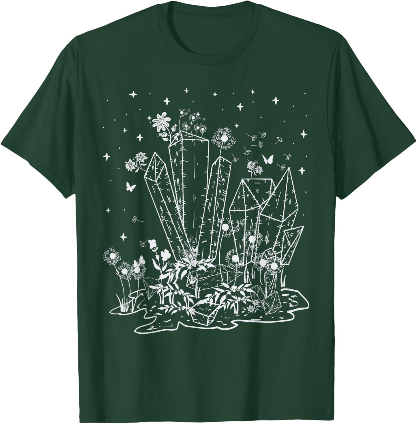 Adult witch crystals with butterflies and flowers T-Shirt - T-Shirt | Forest