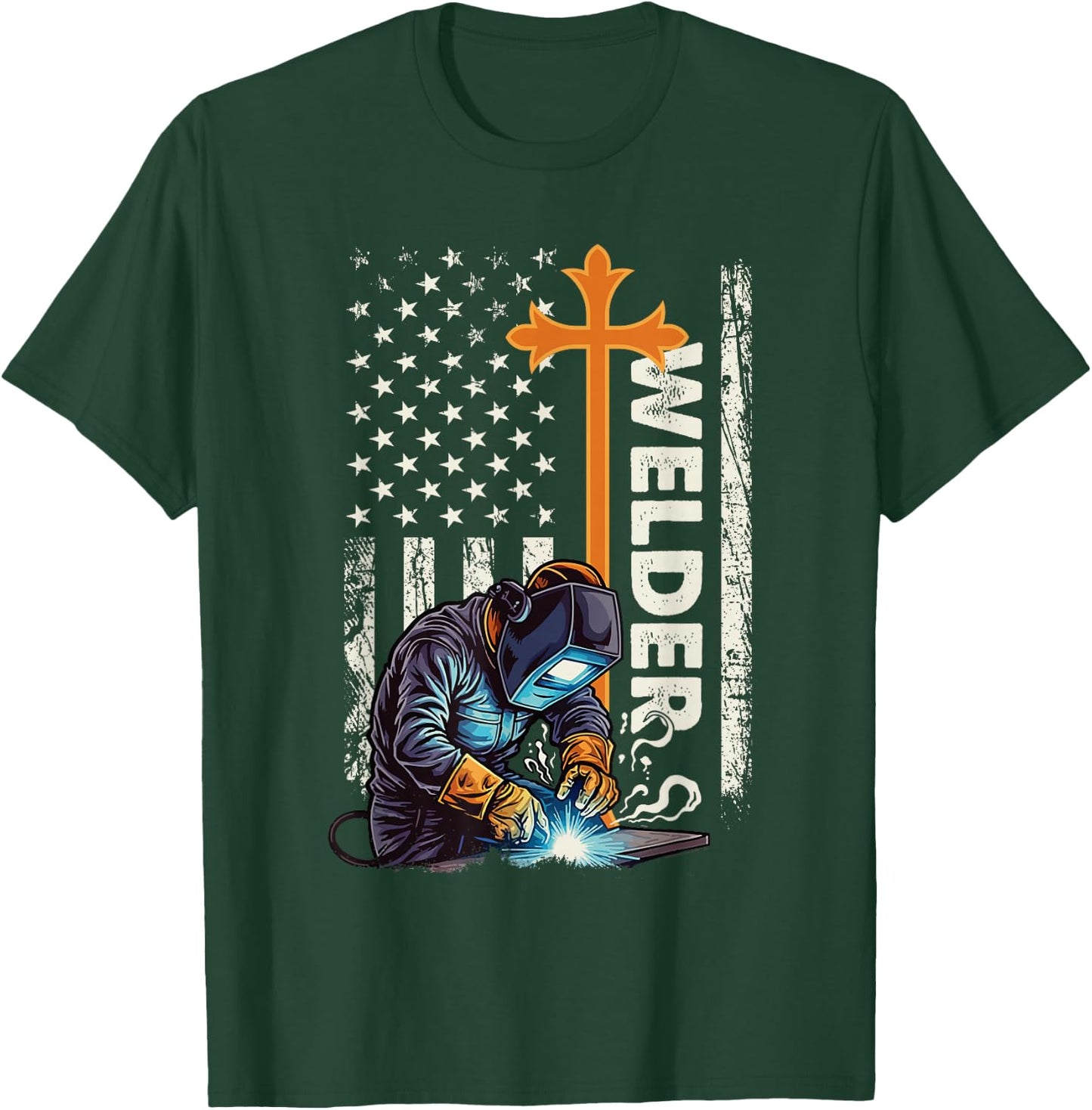 Welder - Patriotic US Flag Weld Welding Ironworker T-Shirt - T-Shirt | Forest