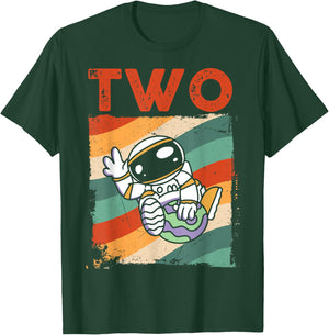2 Years Old Birthday Boy Retro Astronaut 2nd Birthday T-Shirt - T-Shirt | Forest