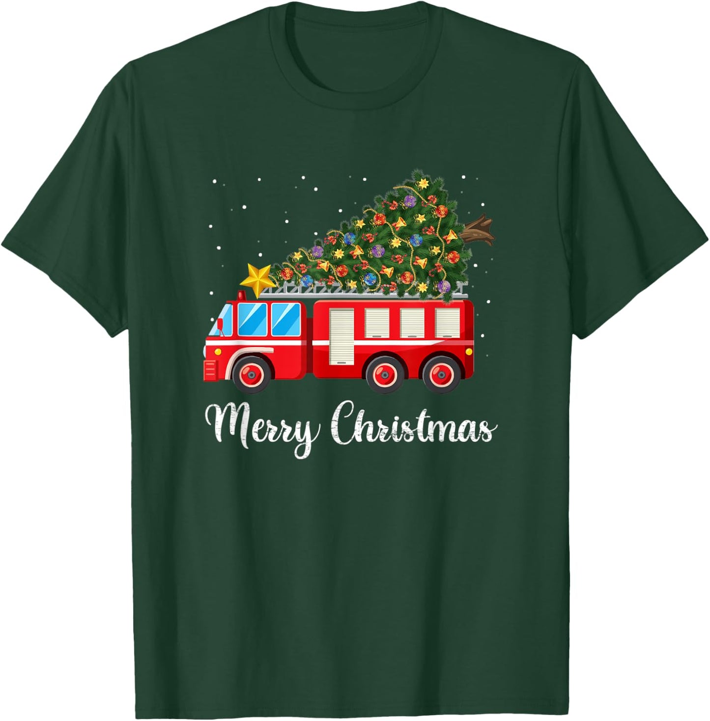 Firefighter Fire Truck Christmas Tree Fire Truck Xmas Gift T-Shirt - T-Shirt | Forest