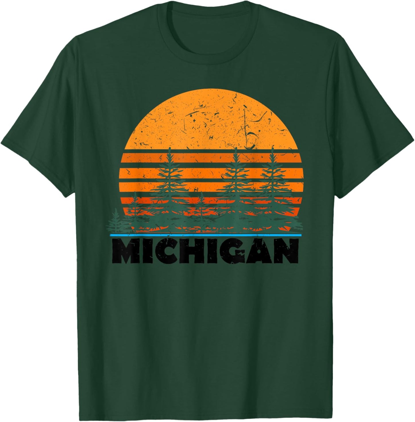 Michigan | Vintage Retro Sunset MI State Gift T-Shirt - T-Shirt | Forest
