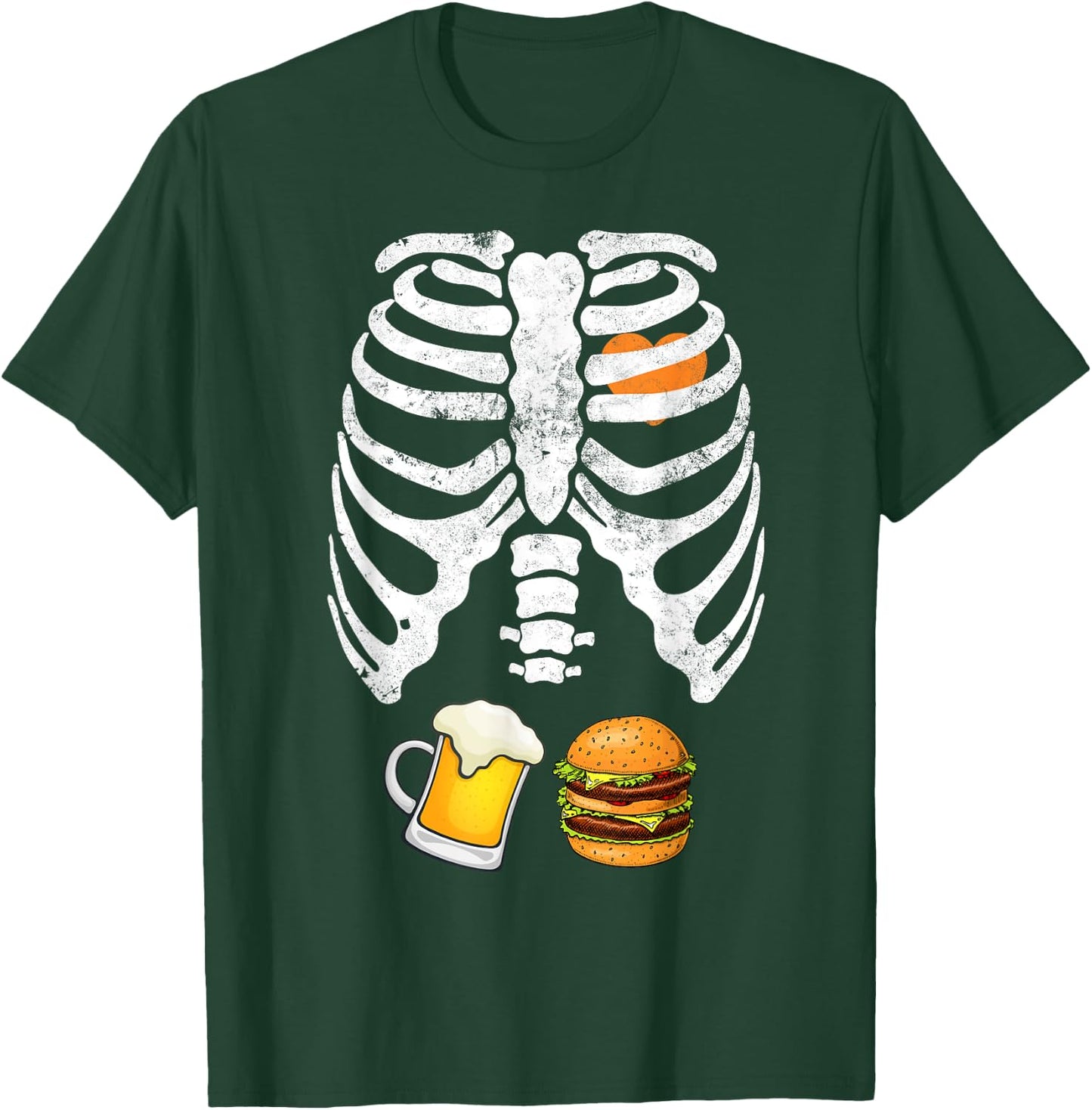 Skeleton Halloween Beer Burger Funny Pregnancy X Ray T-Shirt - T-Shirt | Forest