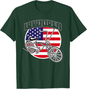 Low Rider Bicycle American Flag Chicano Lowrider Bike T-Shirt - T-Shirt | Forest