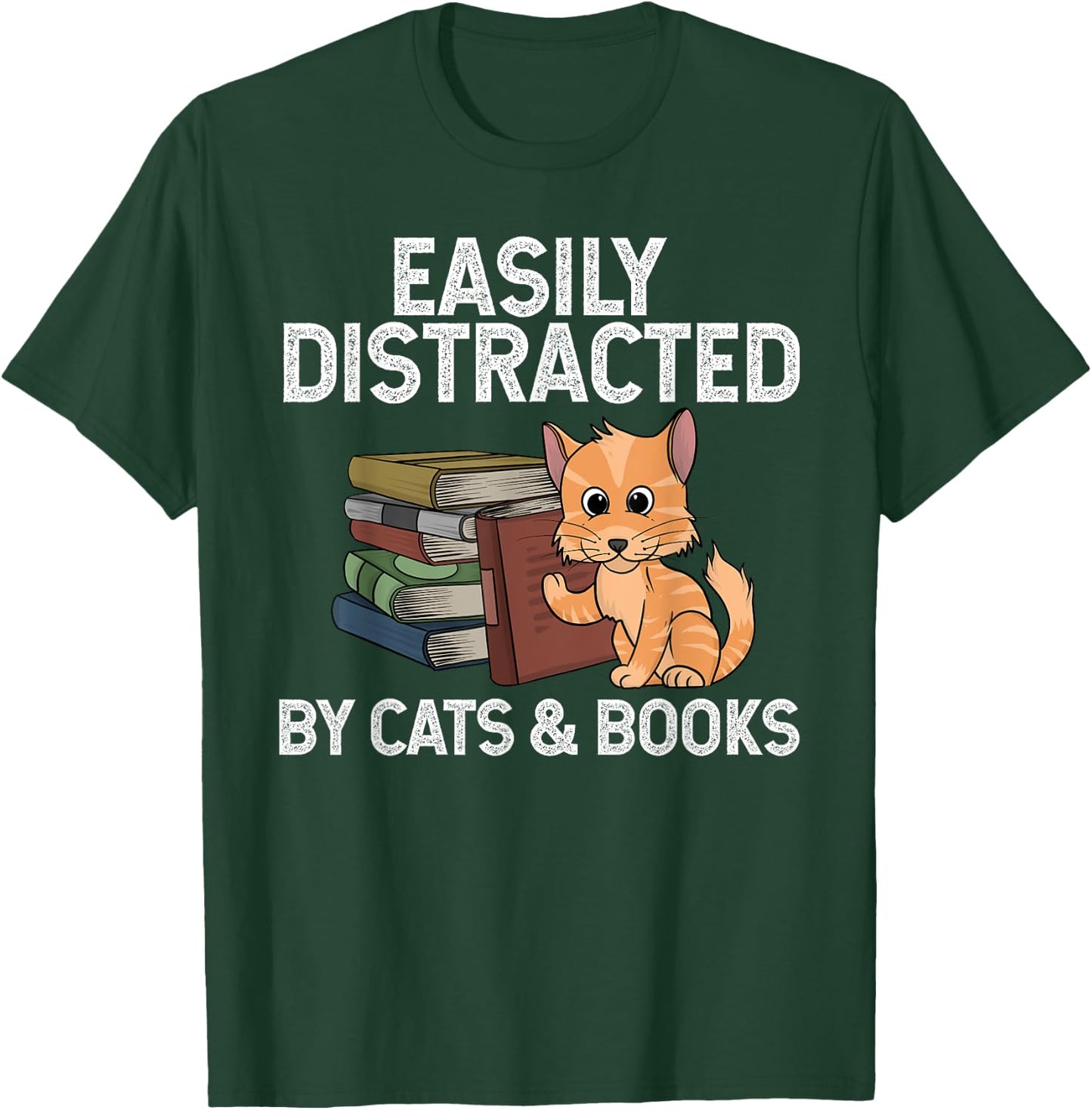 Funny Easily Distracted By Cats And Books Art Women T-Shirt - T-Shirt | Forest
