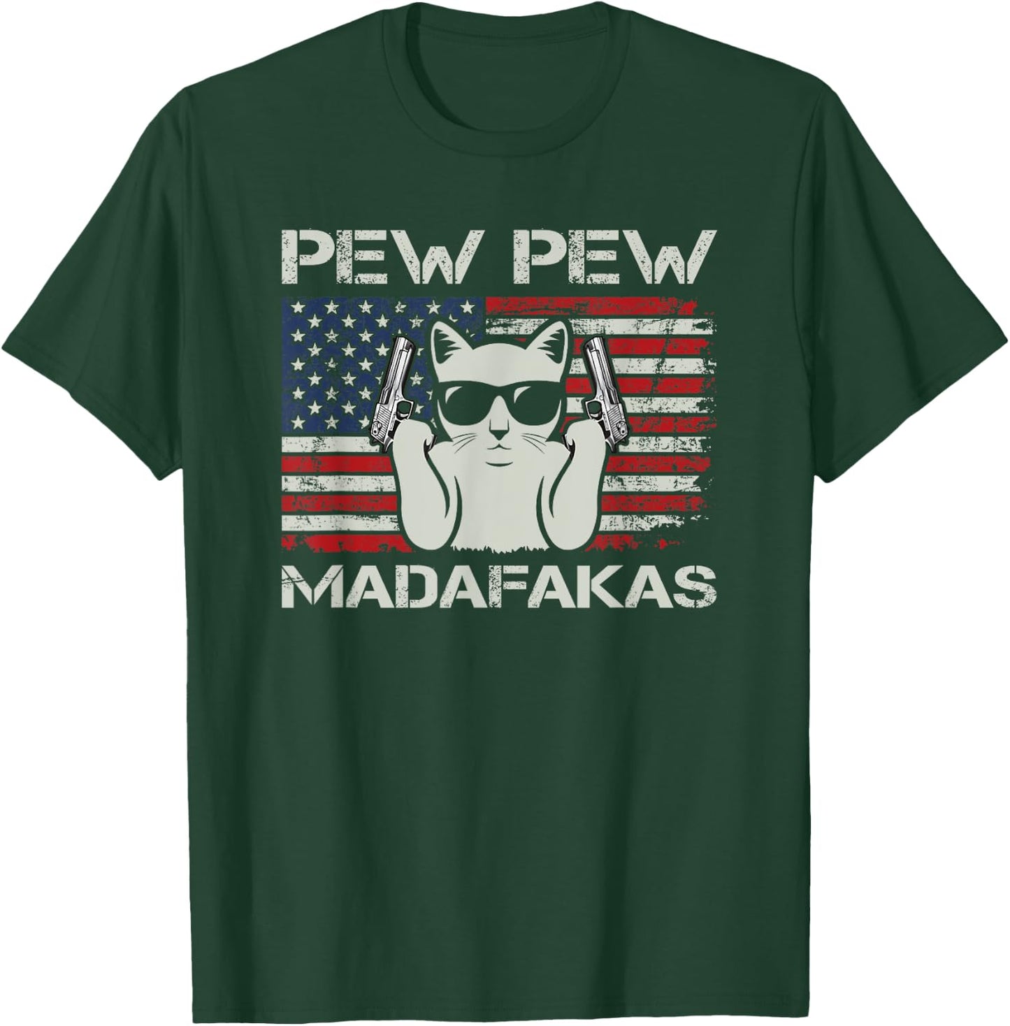 Pew Pew Madafakas - Vintage Cats USA Funny Crazy Cat Lovers T-Shirt - T-Shirt | Forest