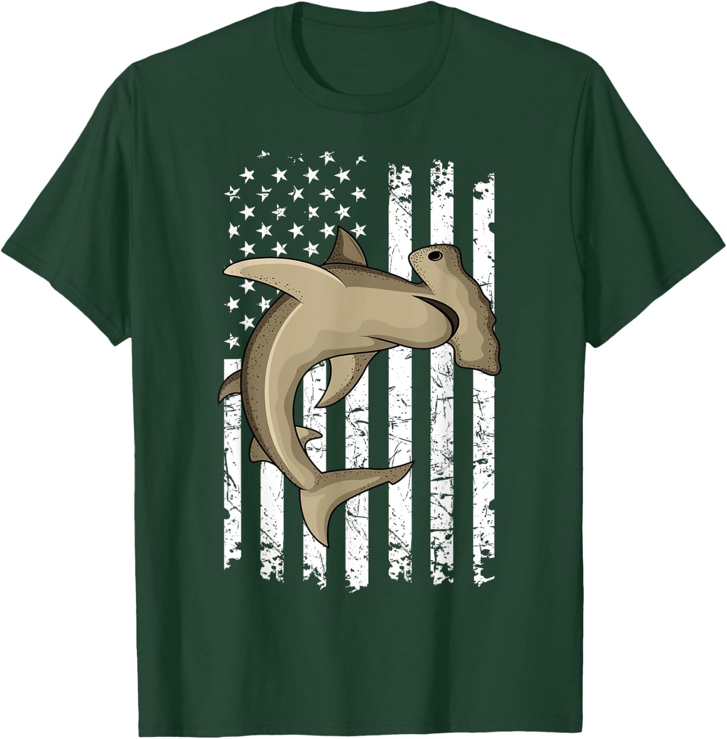 Hammerhead Shark US FLag American Independence Day T-Shirt - T-Shirt | Forest