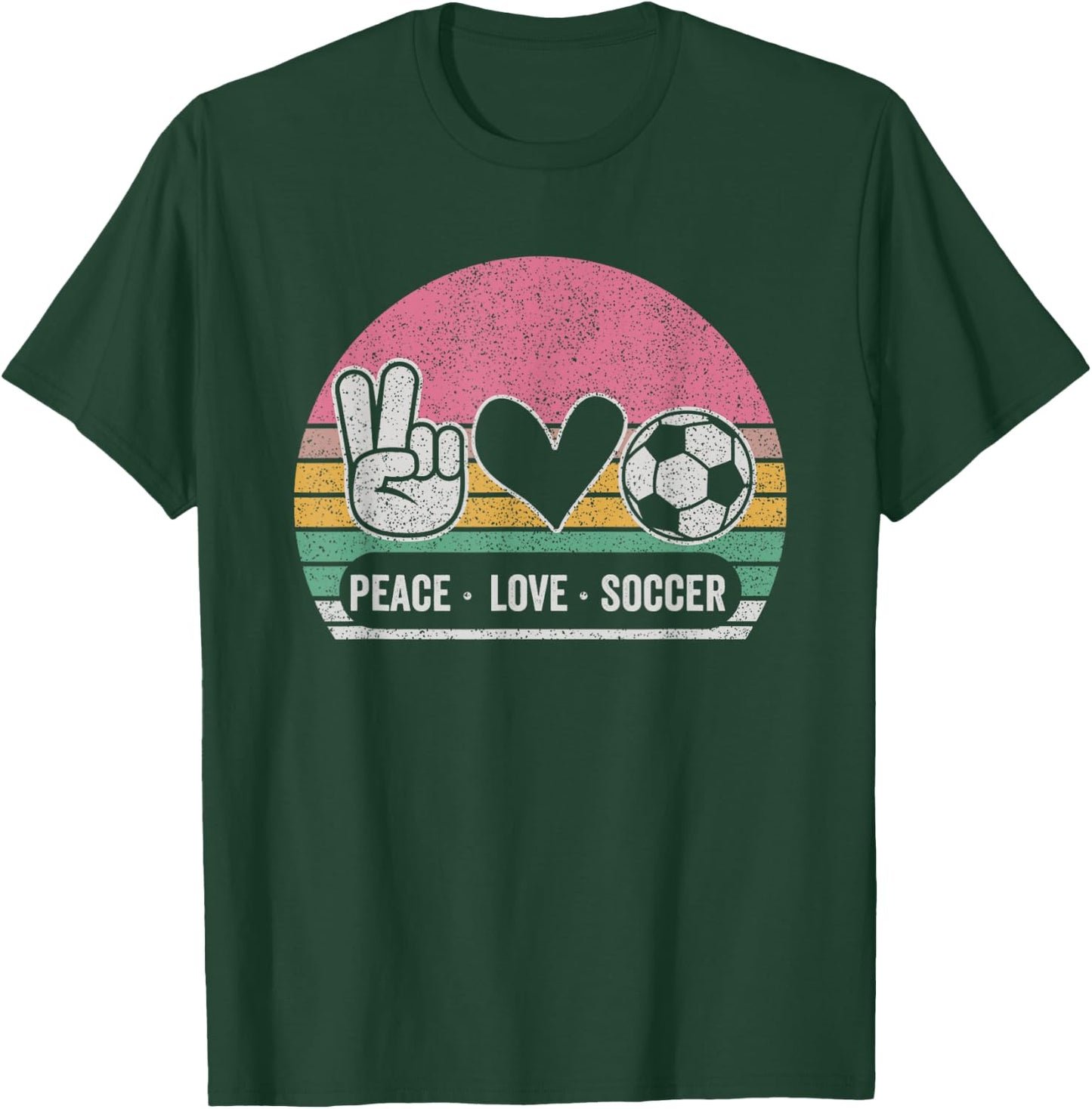 Retro Peace Love Soccer Cute Print Women Teen Girls T-Shirt - T-Shirt | Forest