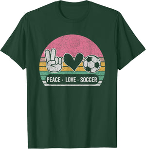 Retro Peace Love Soccer Cute Print Women Teen Girls T-Shirt - T-Shirt | Forest