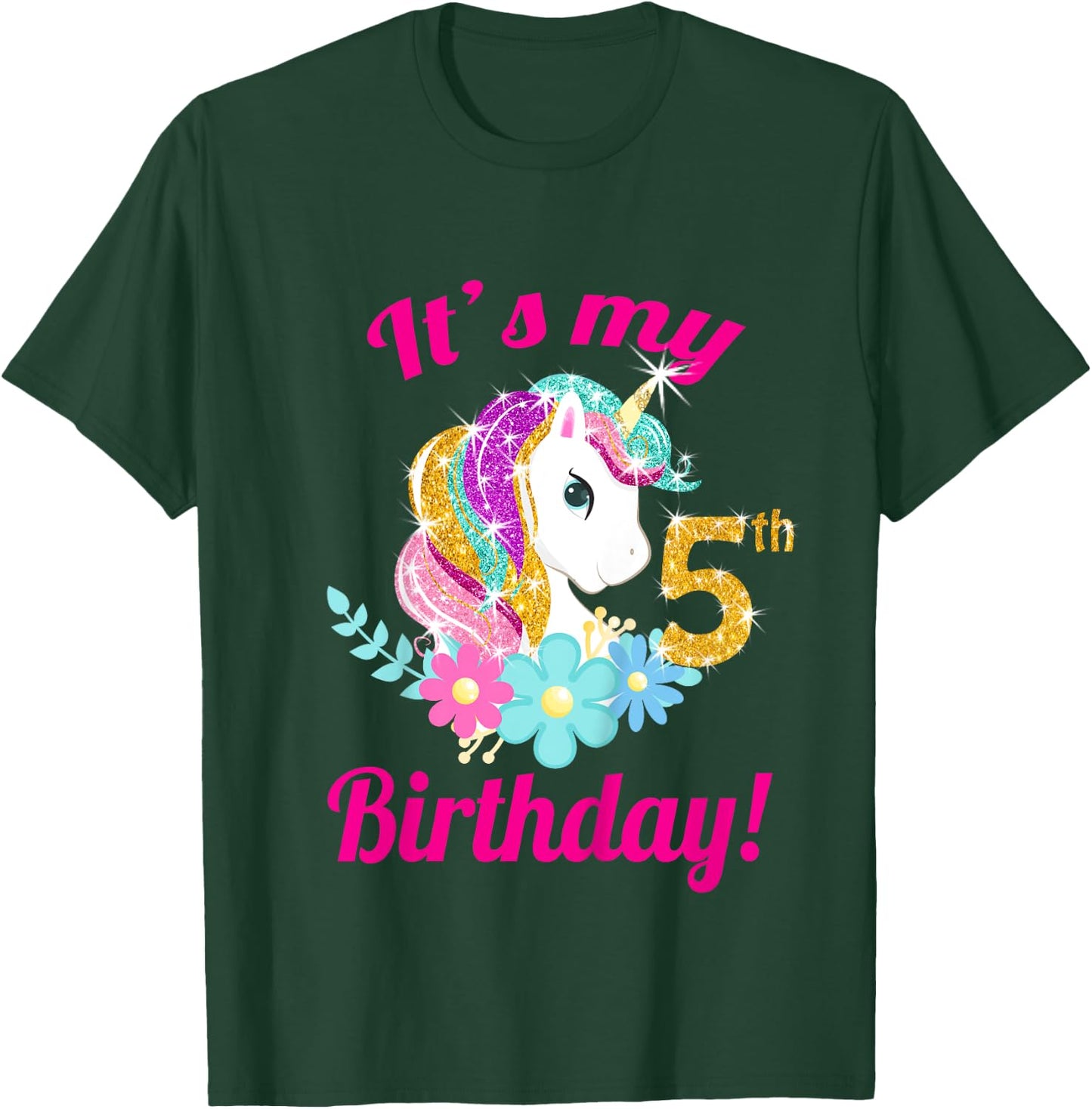 Its My 5th Birthday Unicorn Shirt (5 year old girls outfit) T-Shirt - T-Shirt | Forest