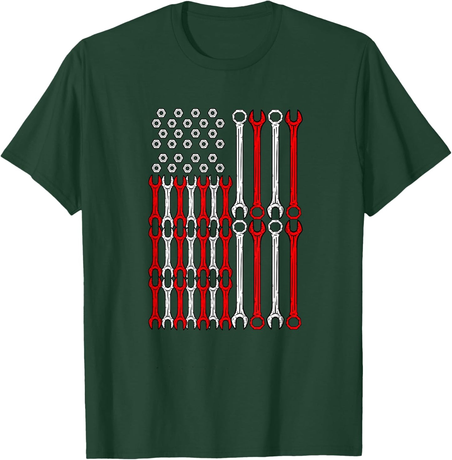 USA Red White and Blue Wrench Flag - Car Motor Repair Worker T-Shirt - T-Shirt | Forest