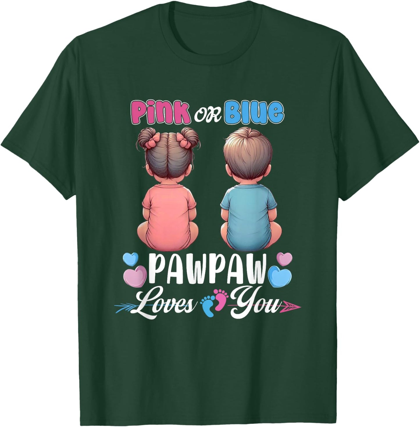 Pink Or Blue Pawpaw Loves You Baby Gender Reveal Party T-Shirt - T-Shirt | Forest