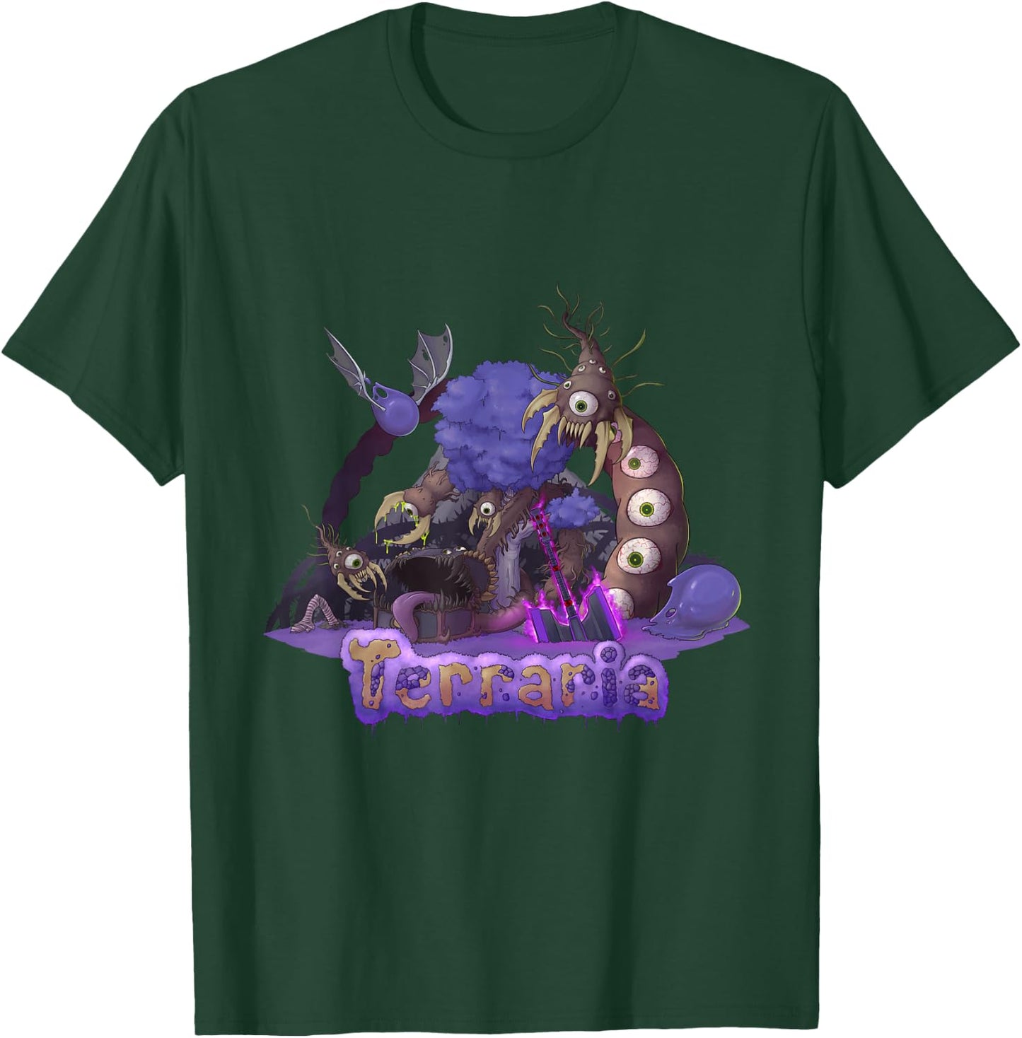 Terraria: The Corruption - Black, -Adults, Short Sleeve, Classic Fit, Cotton, Polyester, Machine Wash, Small T-Shirt - T-Shirt | Forest