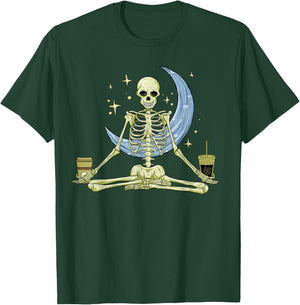 Skeleton Doing Yoga And Drinking Coffee Funny Meditation T-Shirt - T-Shirt | Forest