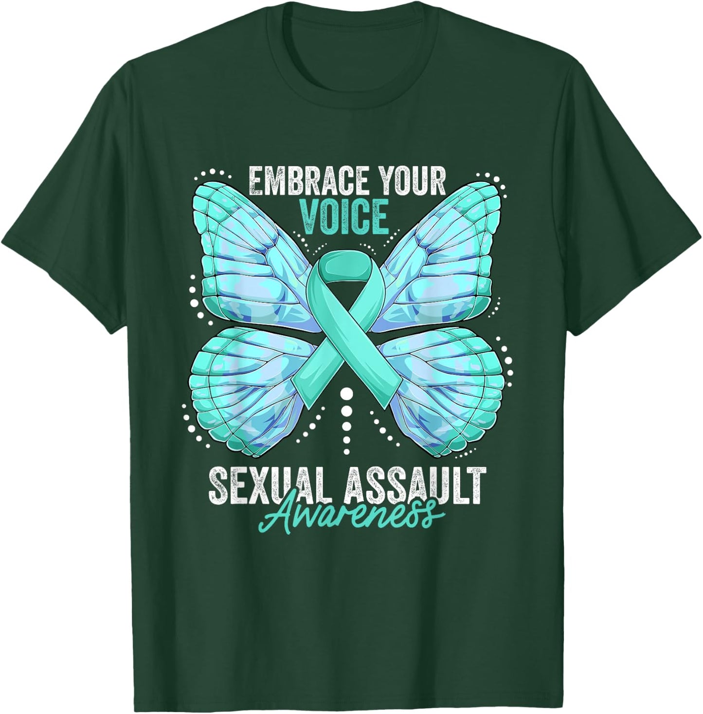 Sexual Assault Awareness Month Butterfly Teal Ribbon T-Shirt - T-Shirt | Forest