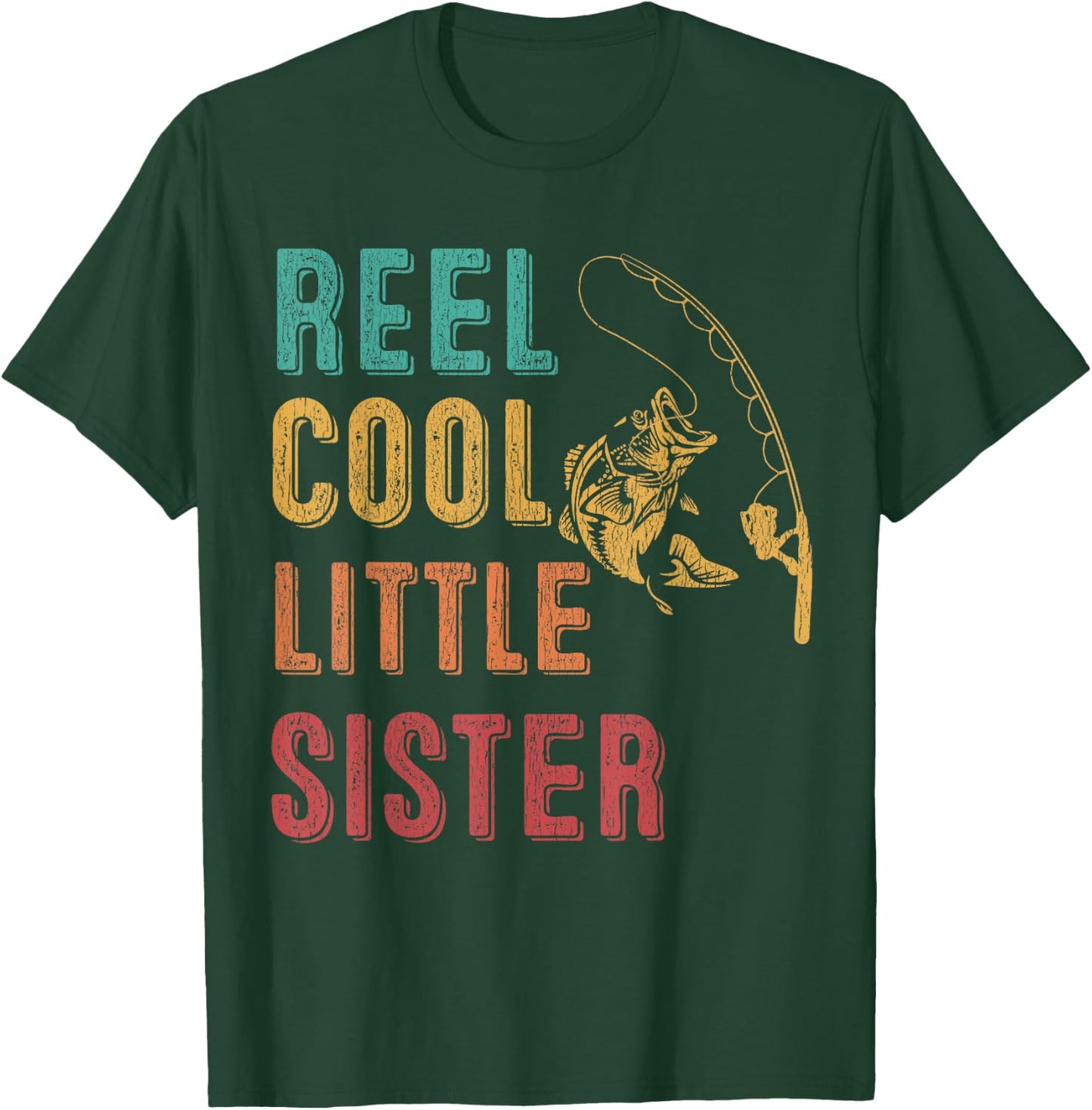 Reel Cool Little Sister Funny Matching Family Fishing T-Shirt - T-Shirt | Forest