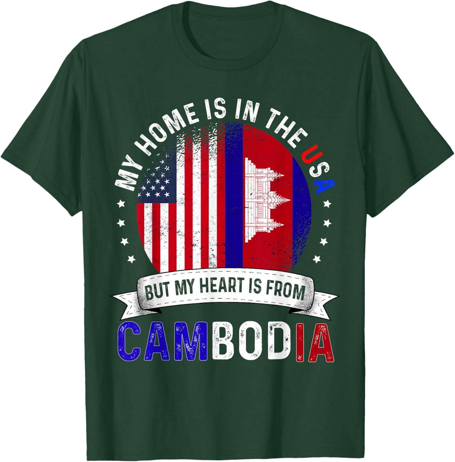 Cambodian American Patriot Heart is from Cambodia Flag T-Shirt - T-Shirt | Forest