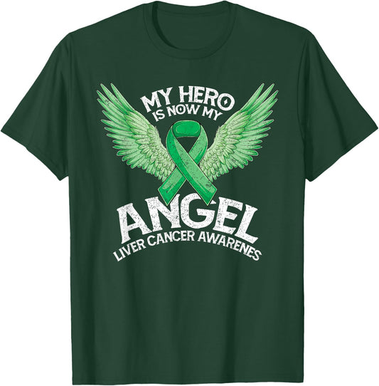 Green Ribbon Hero My Angel Month Liver Cancer Awareness T-Shirt - T-Shirt | Forest