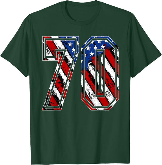 Number 70 Red White and Blue American Flag #70 Jersey Shirt T-Shirt - T-Shirt | Forest