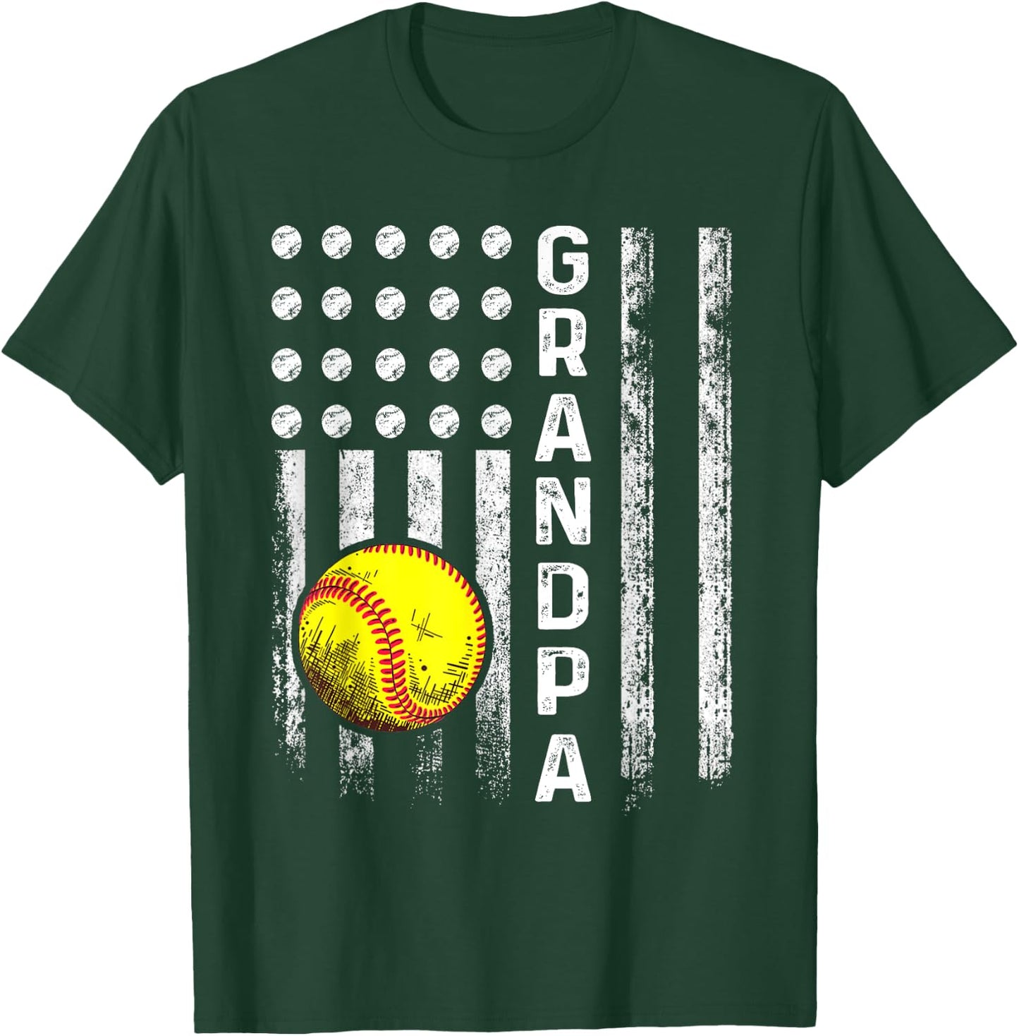 Softball Grandpa American Flag Father's Day 4th Of July T-Shirt - T-Shirt | Forest