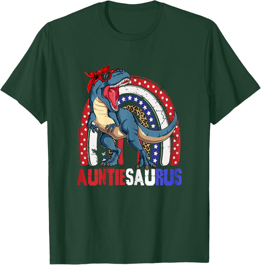 Auntiesaurus T Rex Dinosaur Auntie Saurus Family 4th of July T-Shirt - T-Shirt | Forest