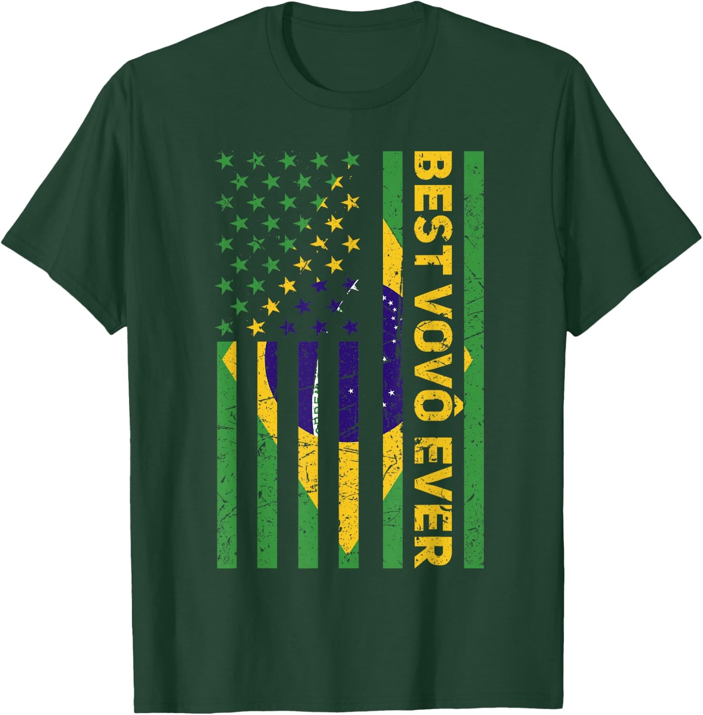Best Vovô Brazil American Flag Retro Brasilian Grandpa T-Shirt - T-Shirt | Forest
