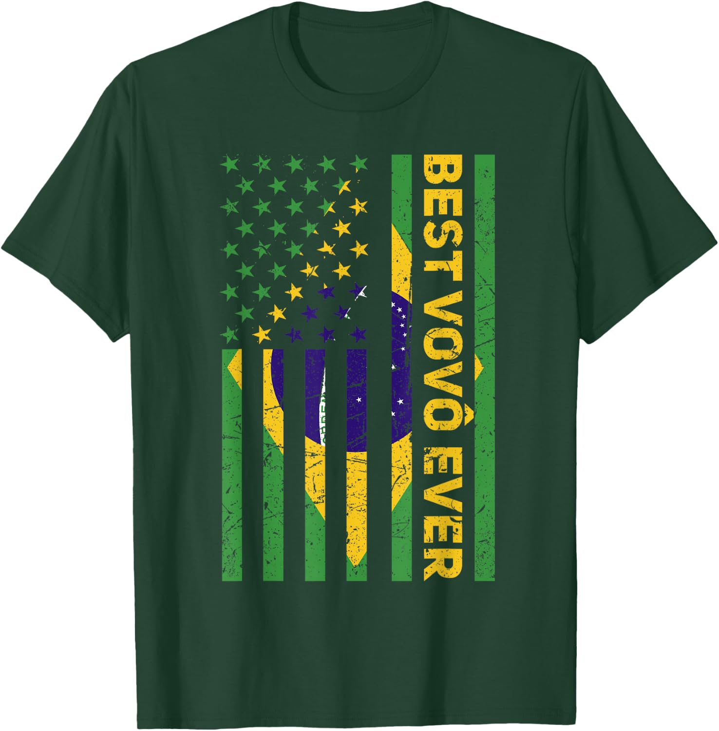 Best Vovô Brazil American Flag Retro Brasilian Grandpa T-Shirt - T-Shirt | Forest