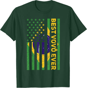 Best Vovô Brazil American Flag Retro Brasilian Grandpa T-Shirt - T-Shirt | Forest