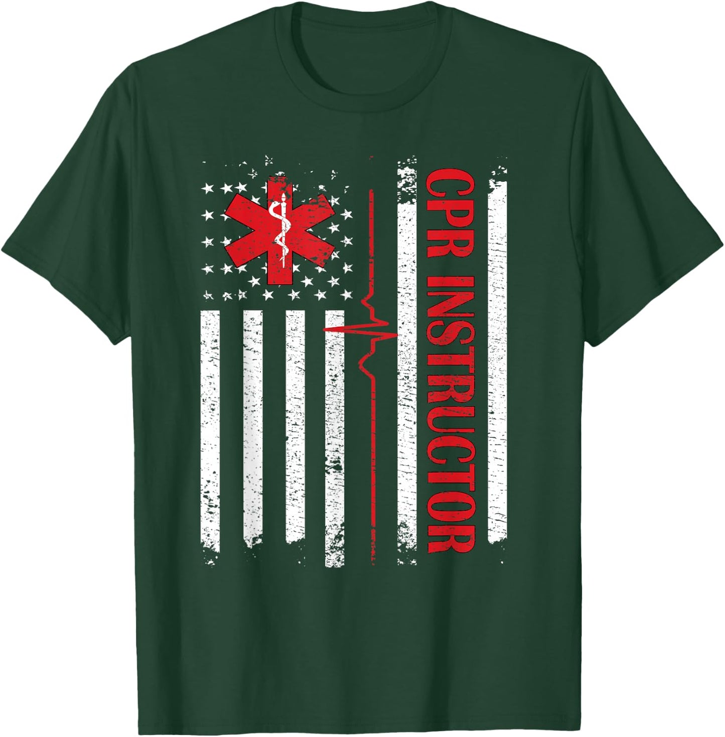 CPR Instructor American Flag EMS First Aid AED Certified CPR T-Shirt - T-Shirt | Forest