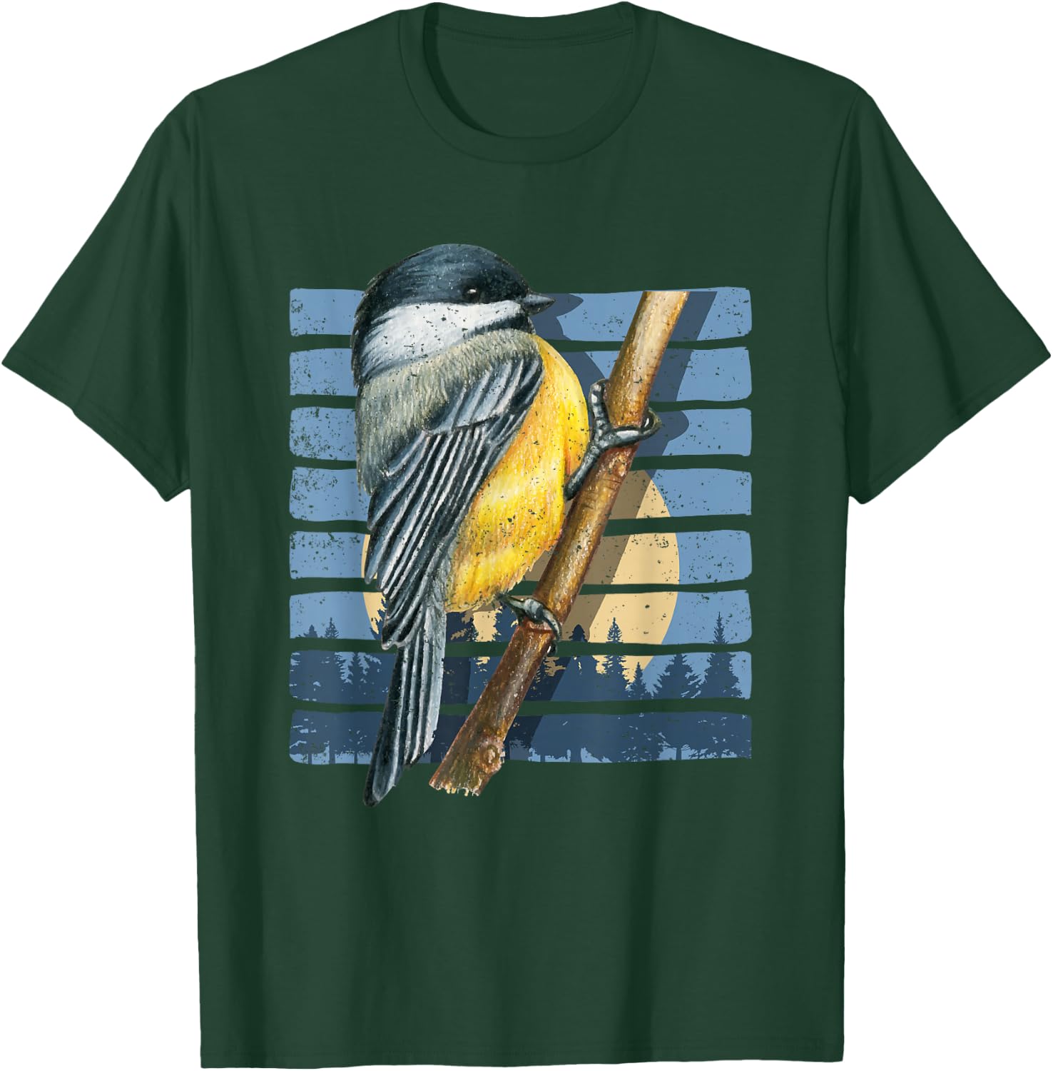 Retro Bird Watcher Chickadee Nature Forest Moon Birds T-Shirt - T-Shirt | Forest