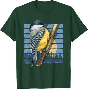 Retro Bird Watcher Chickadee Nature Forest Moon Birds T-Shirt - T-Shirt | Forest
