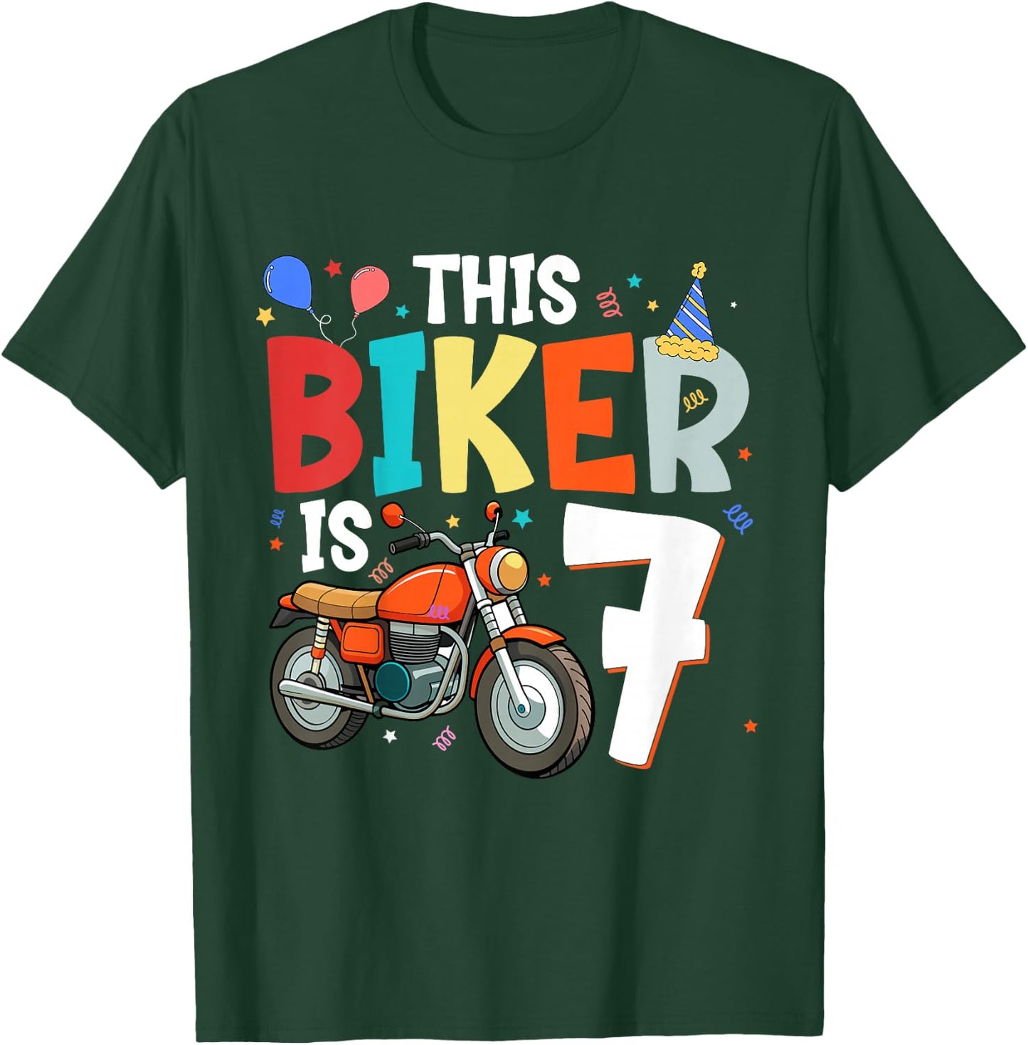 Kids Motorcycle 7th Birthday 7 Seventh Seven Yr Old Biker Boys T-Shirt - T-Shirt | Forest