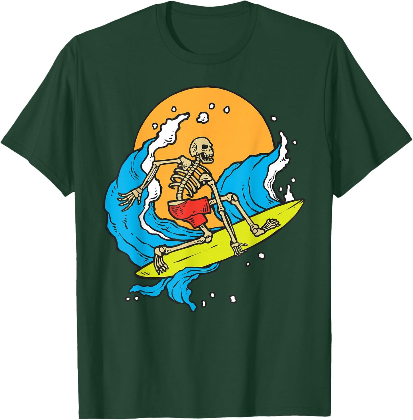Skeleton Cartoon Illustration Image - Surfer Surfboard Surf T-Shirt - T-Shirt | Forest
