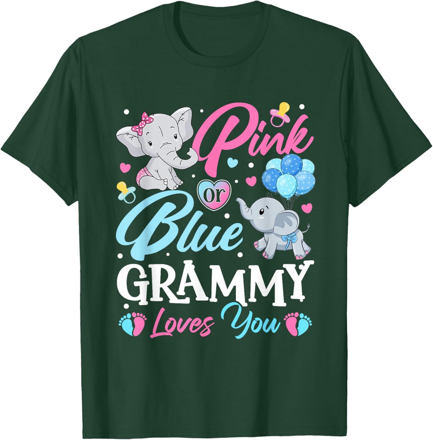 Elephant Blue Pink Grammy Loves You Pregnancy Reveal T-Shirt - T-Shirt | Forest
