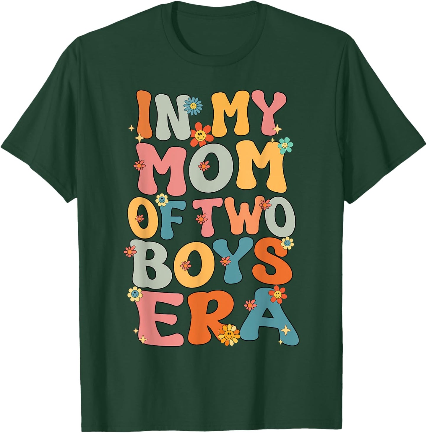 In My Mom Of Two Boys Era Groovy Mom Of Two Boys Mother Day T-Shirt - T-Shirt | Forest