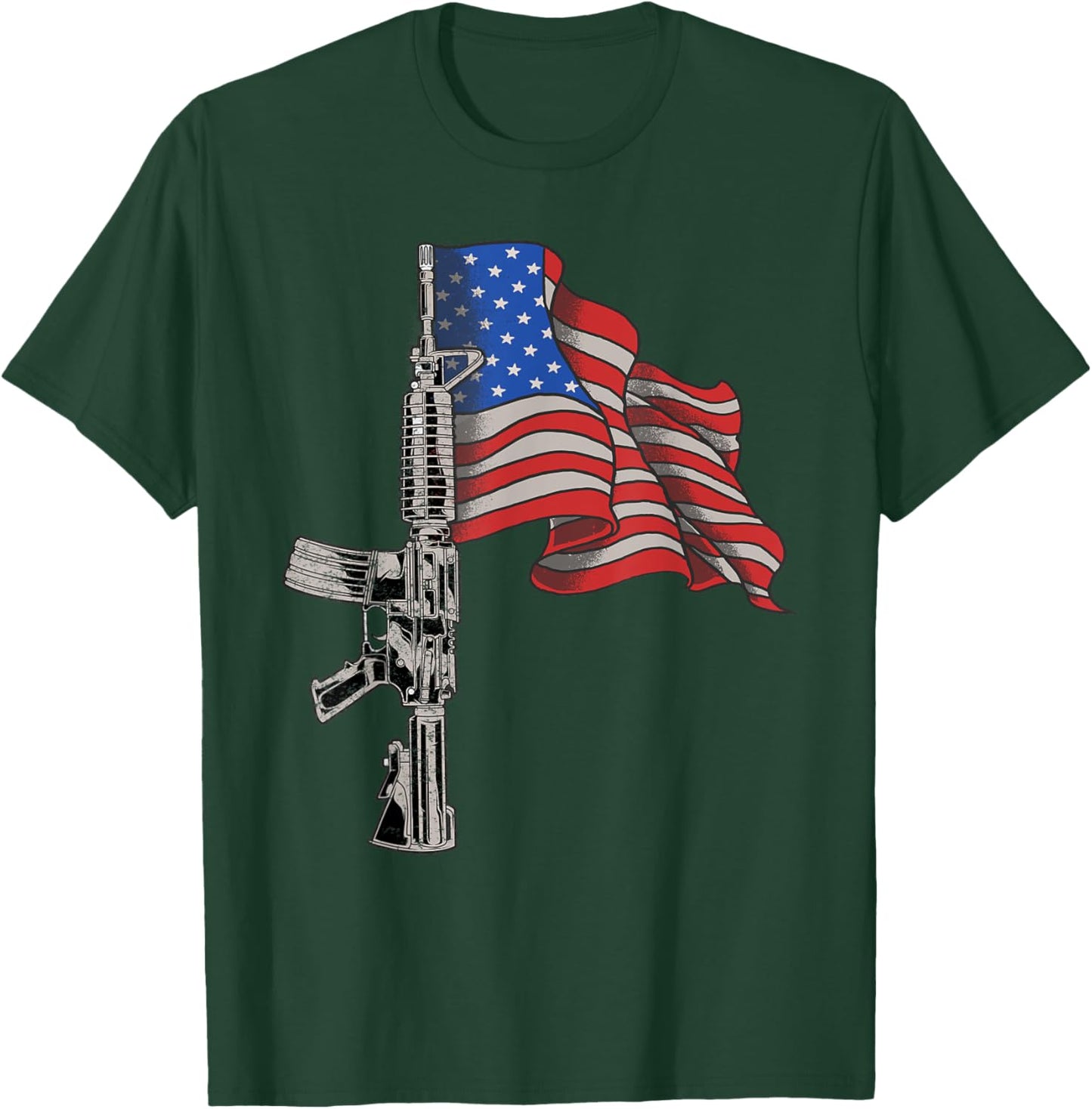 AR-15 Assault Rifle USA Flag Gun - Distressed American Flag T-Shirt - T-Shirt | Forest