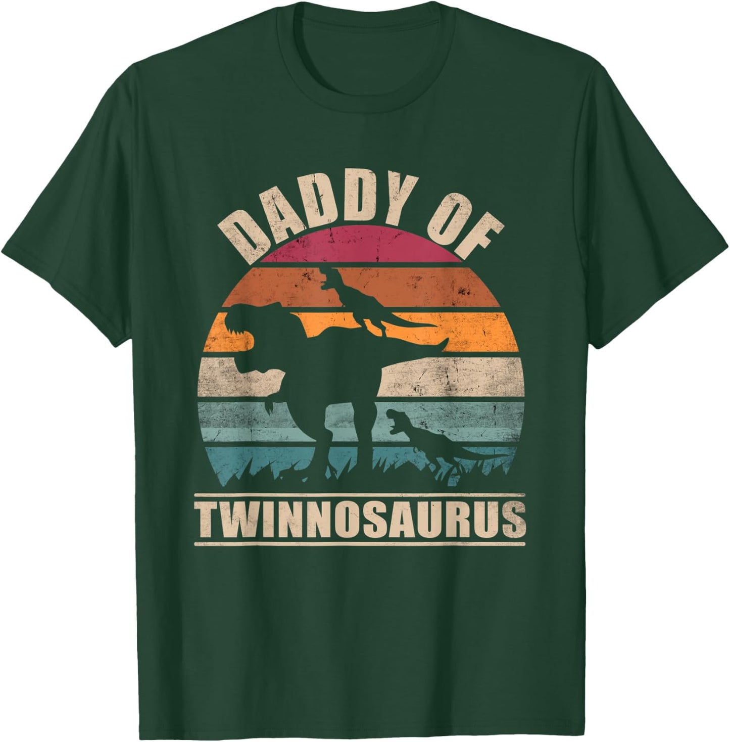 Dad of Twins Daddysaurus Pun Fathers Day Daddy of Twins T-Shirt - T-Shirt | Forest