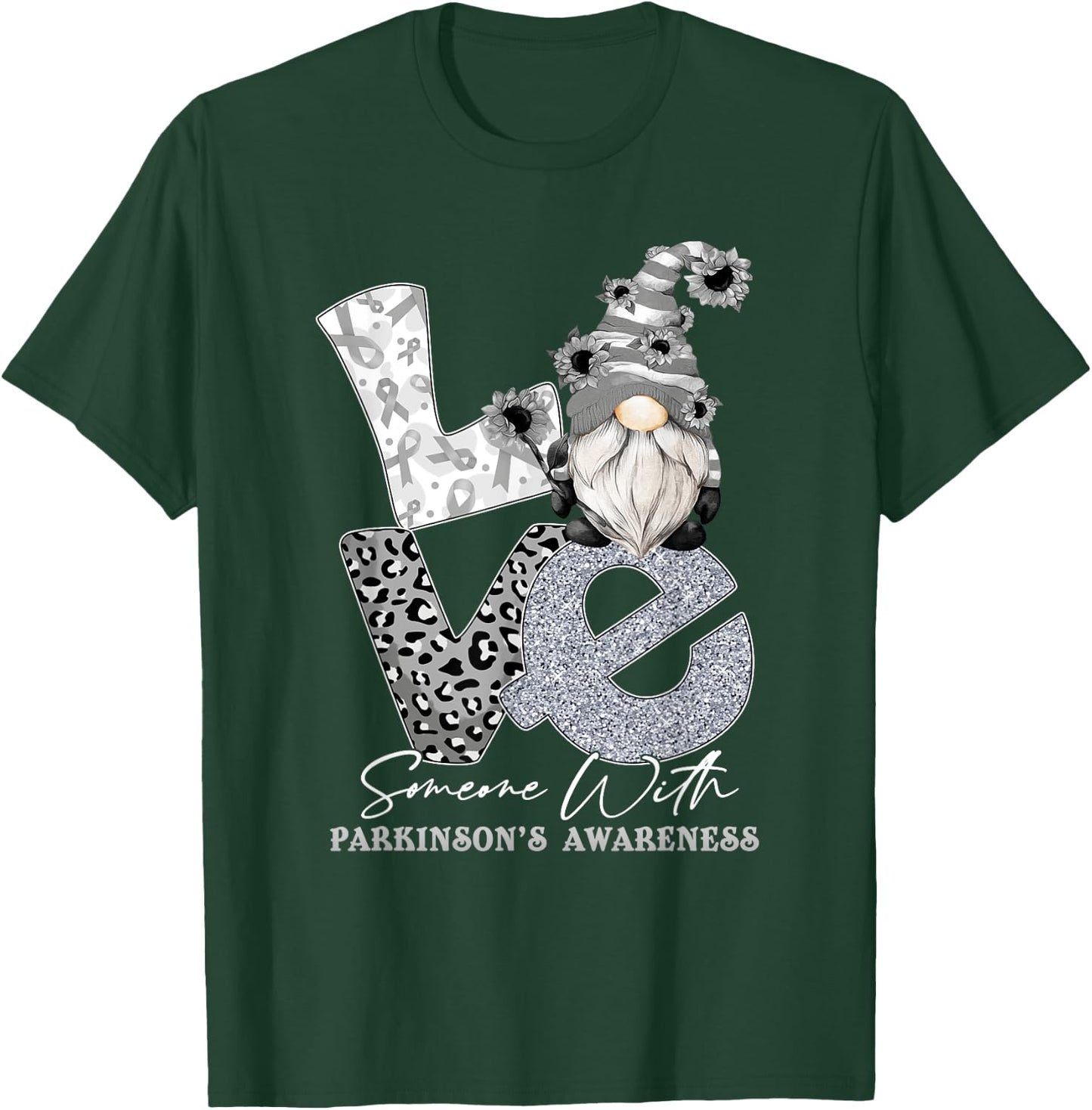 Silver Ribbon Gnome Love Someone With Parkinson's Awareness T-Shirt - T-Shirt | Forest