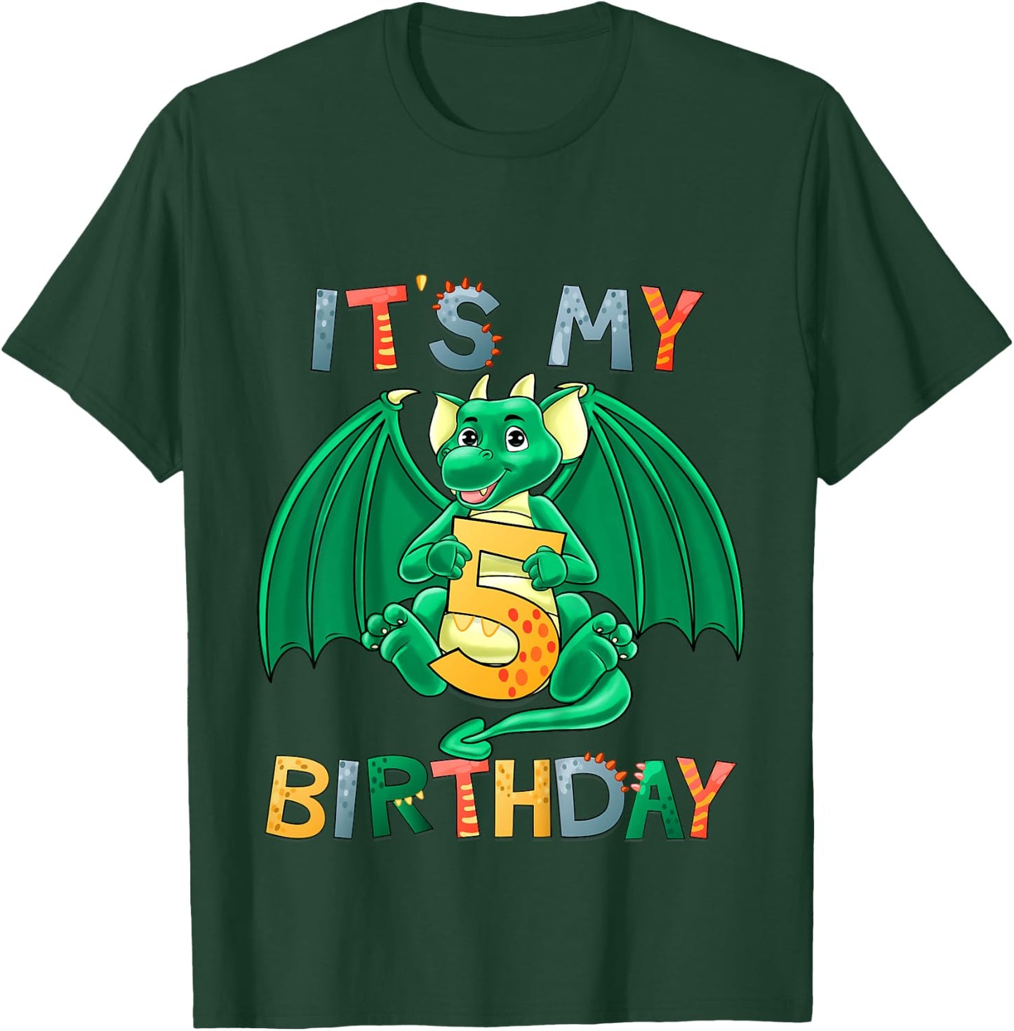 Kids It's My 5th Birthday Dragon 5 Birthday 5 Year Old Boy T-Shirt - T-Shirt | Forest